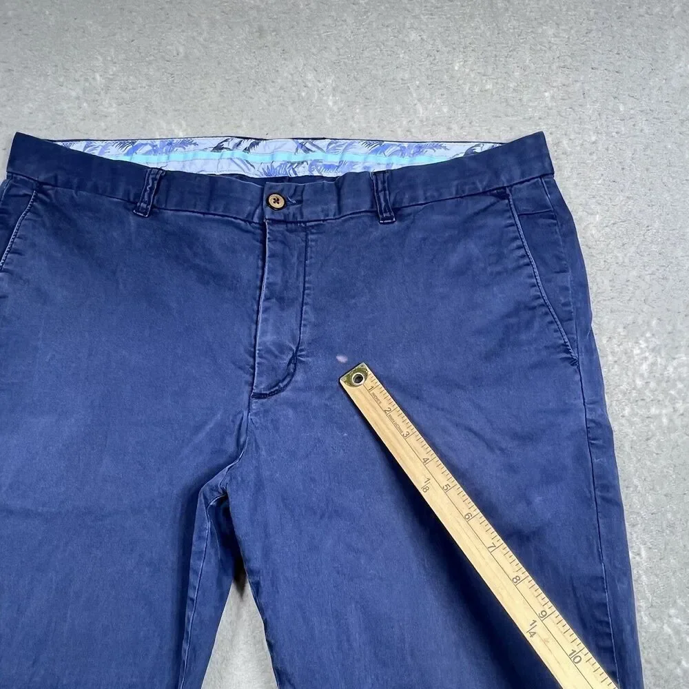 Tommy Bahama Pants Mens SZ 40 Blue Cotton Tencel Stretch Flat Front Chino Pants